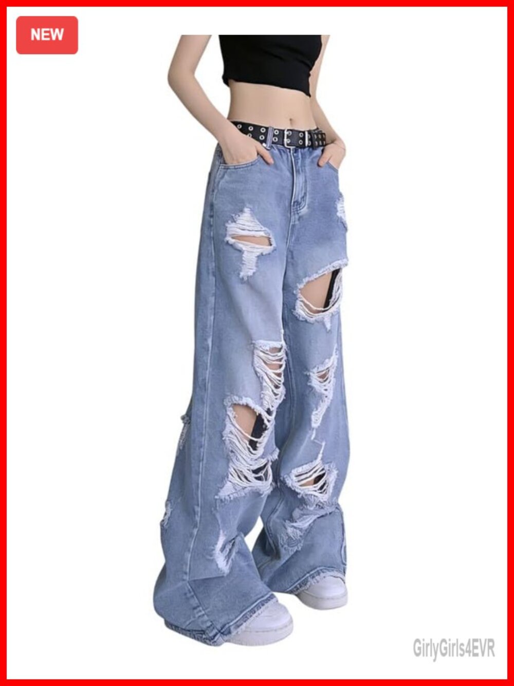 Baggy Ripped Straight Leg High Waisted Distressed Jeans Y2K - Picture 4 of 5